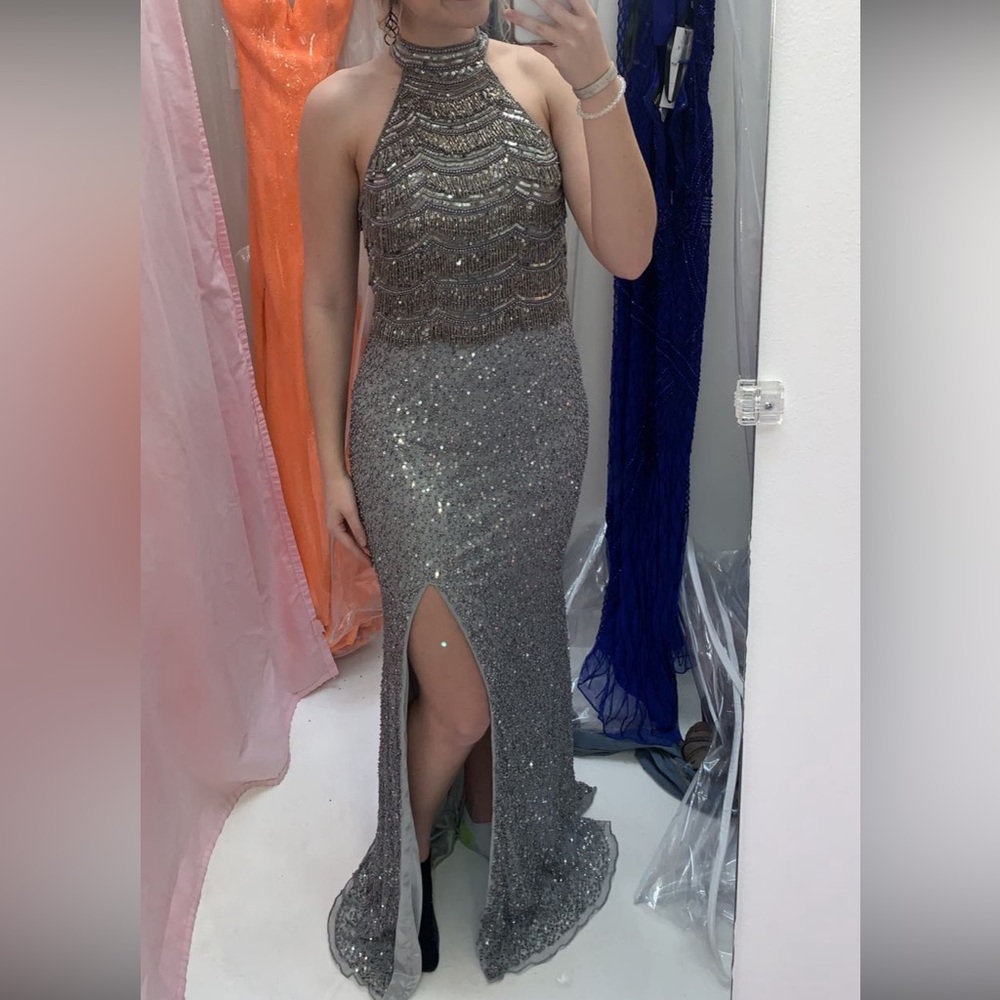 Silver Prom Halter Dress